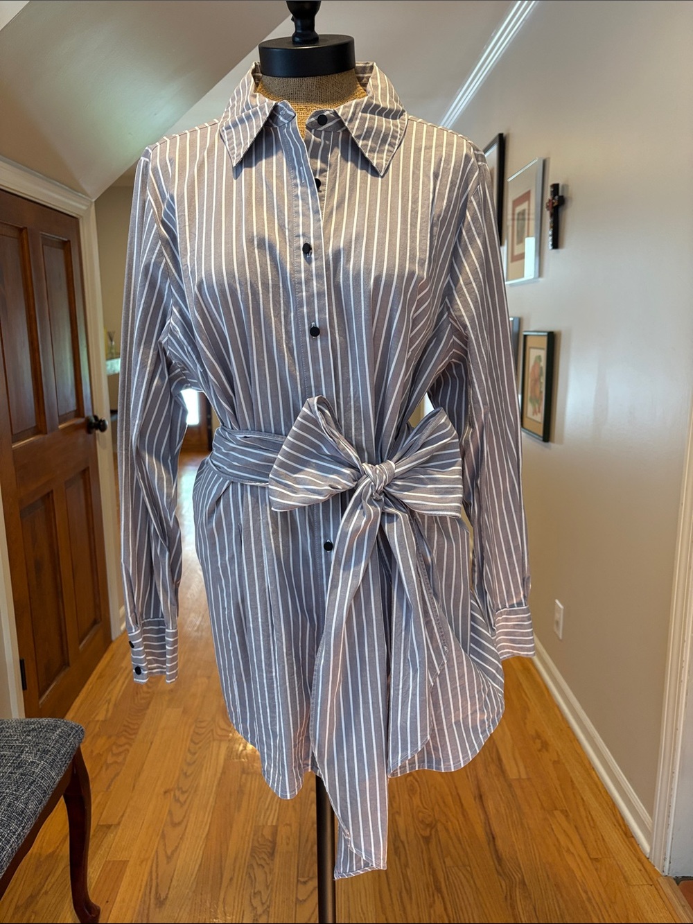 Lane Bryant Striped Tie-Waist Shirt - Gray & White